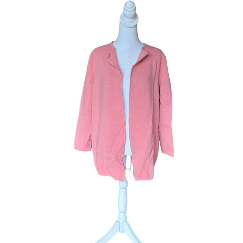 Talbots Merino Wool Cardigan Sweater Jacket Open Front Womens XL Soft Pink